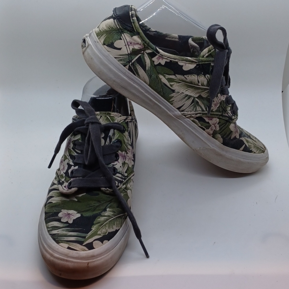 Vans Hawaiian Canvas Green Floral Sneakers Shoes Off The Wall  8.5 Womens